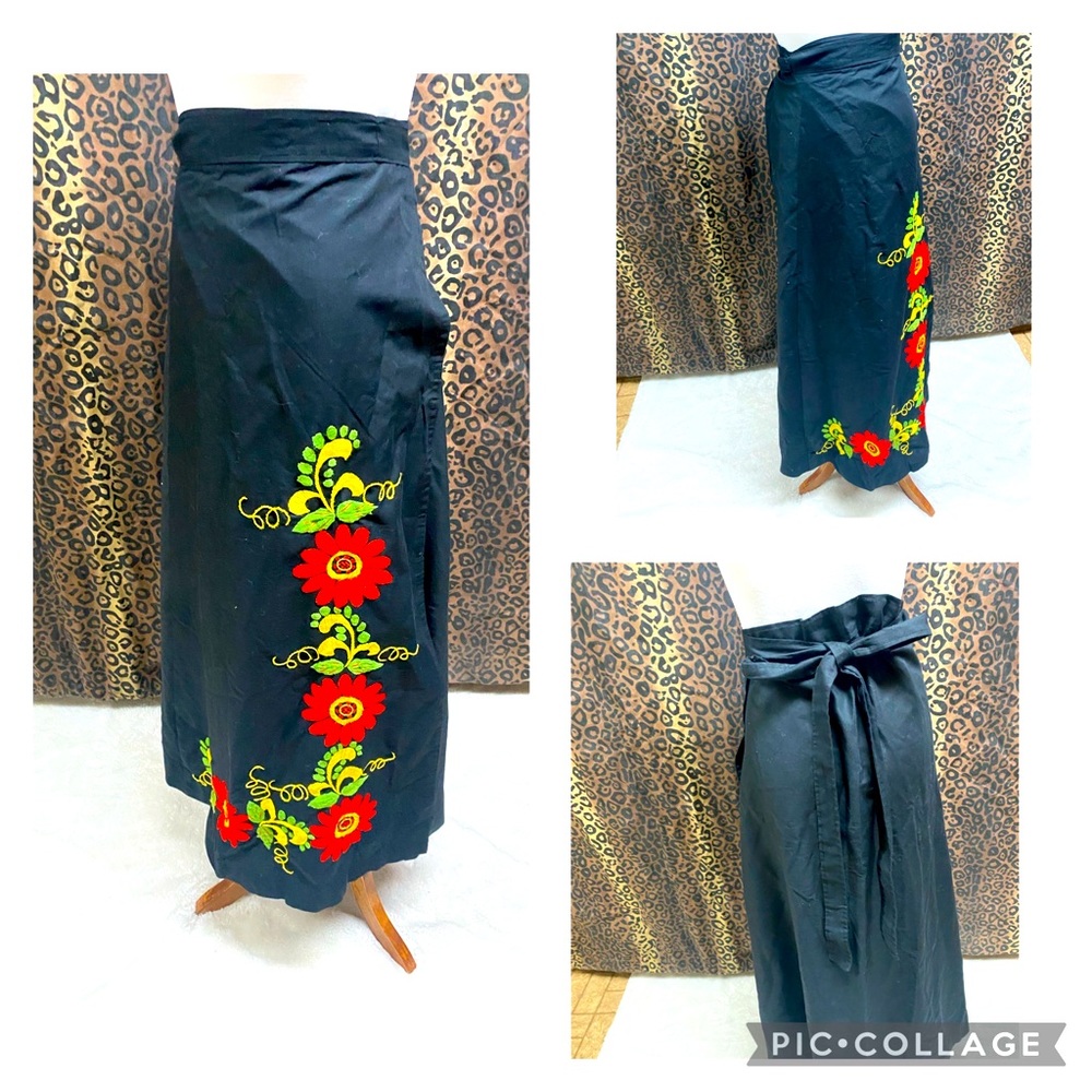 Vintage floral embroidered wrap skirt